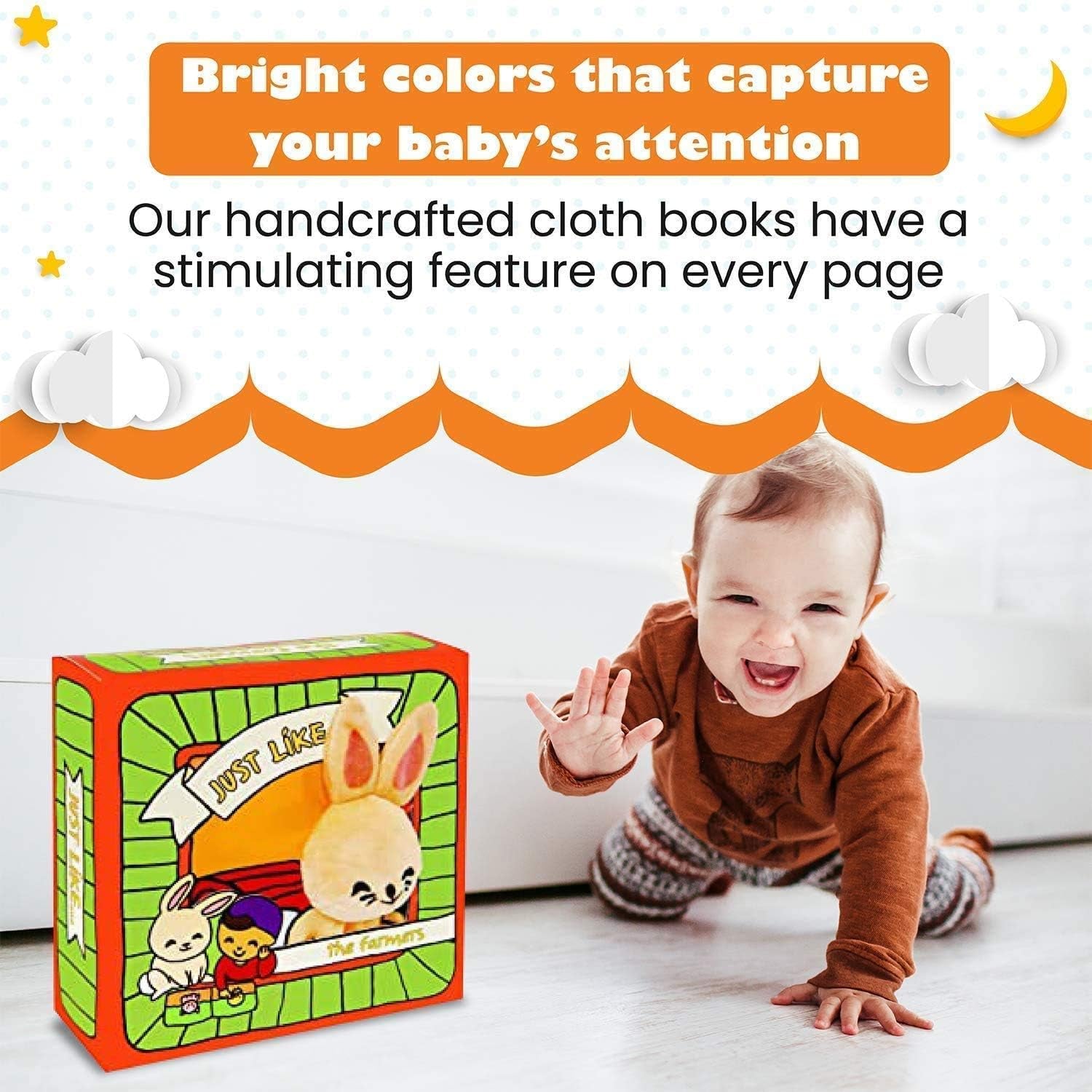 Stimulating Baby Books 0-6 Months and 6-12 Months Infants - Crinkle Books for Babies - Toys Gift for 1 Year Old - Soft Cloth Farm Animals Books for Baby