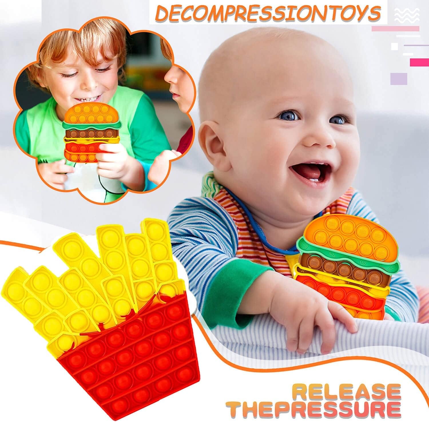 Fidget Toys Pop , Bubble Popping Sensory Fidget Toy for Adults and Children, Push Pop on It Stress Toy for Autism, Sensory Popper Educational Game Toy for Kids（Hamburger & Fries Shapes ）