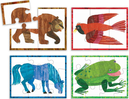 World of Eric Carle Brown Bear 4-In-A-Box Puzzles, Ages 2-5, Each Measures 6”X8 - Chunky Puzzles with 4, 6, 9 and 12 Pieces Featuring Popular Animals - Difficulty Level Grows with Child