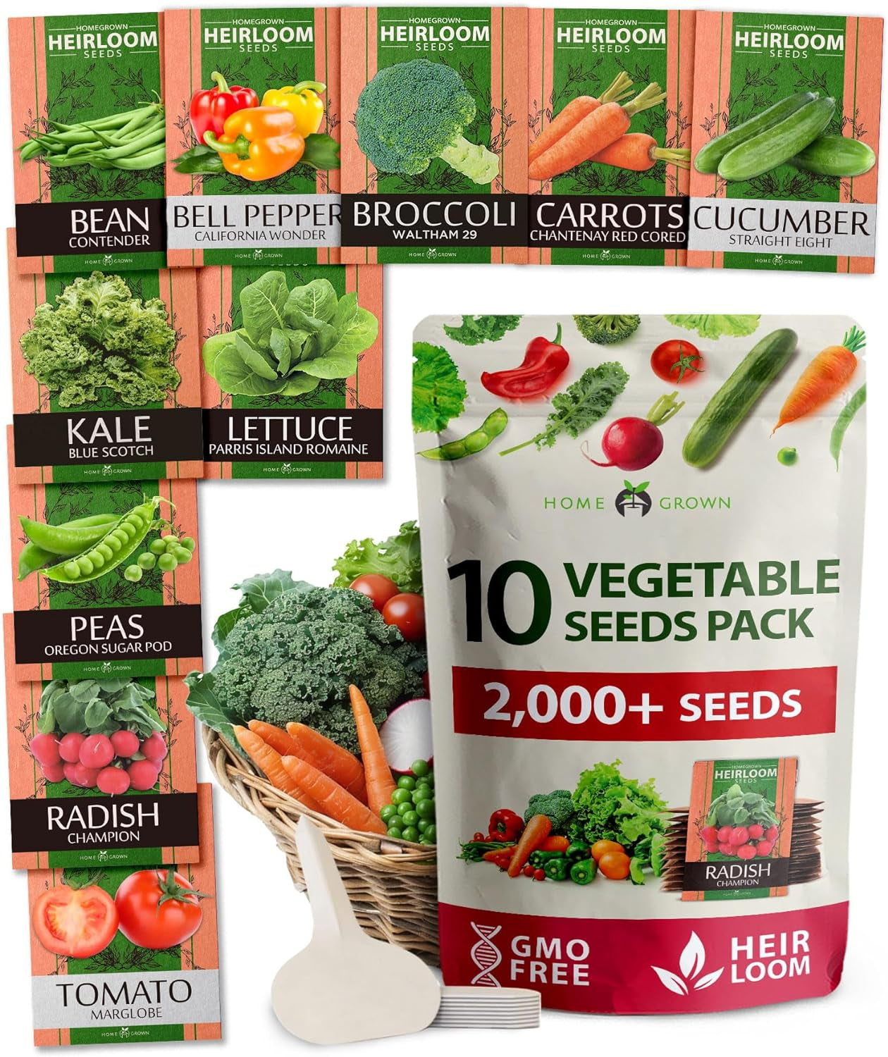 Premium Usa-Grown Vegetable Seeds - 10 Variety Pack with 2,000+ Non-Gmo Heirloom Seeds for Planting - Garden Vegetable Seeds for Indoor & Outdoor Planting - Survival Seed Vault Kit