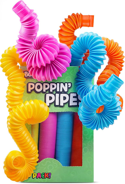 Pop Tubes - Sensory Toys - Fidget Toys - Imaginative Play & Stimulating Creative Learning - Hours of Fun for Kids - Tons of Ways to Play - Non-Mouthable Toy 3+ - 8 Pack Large