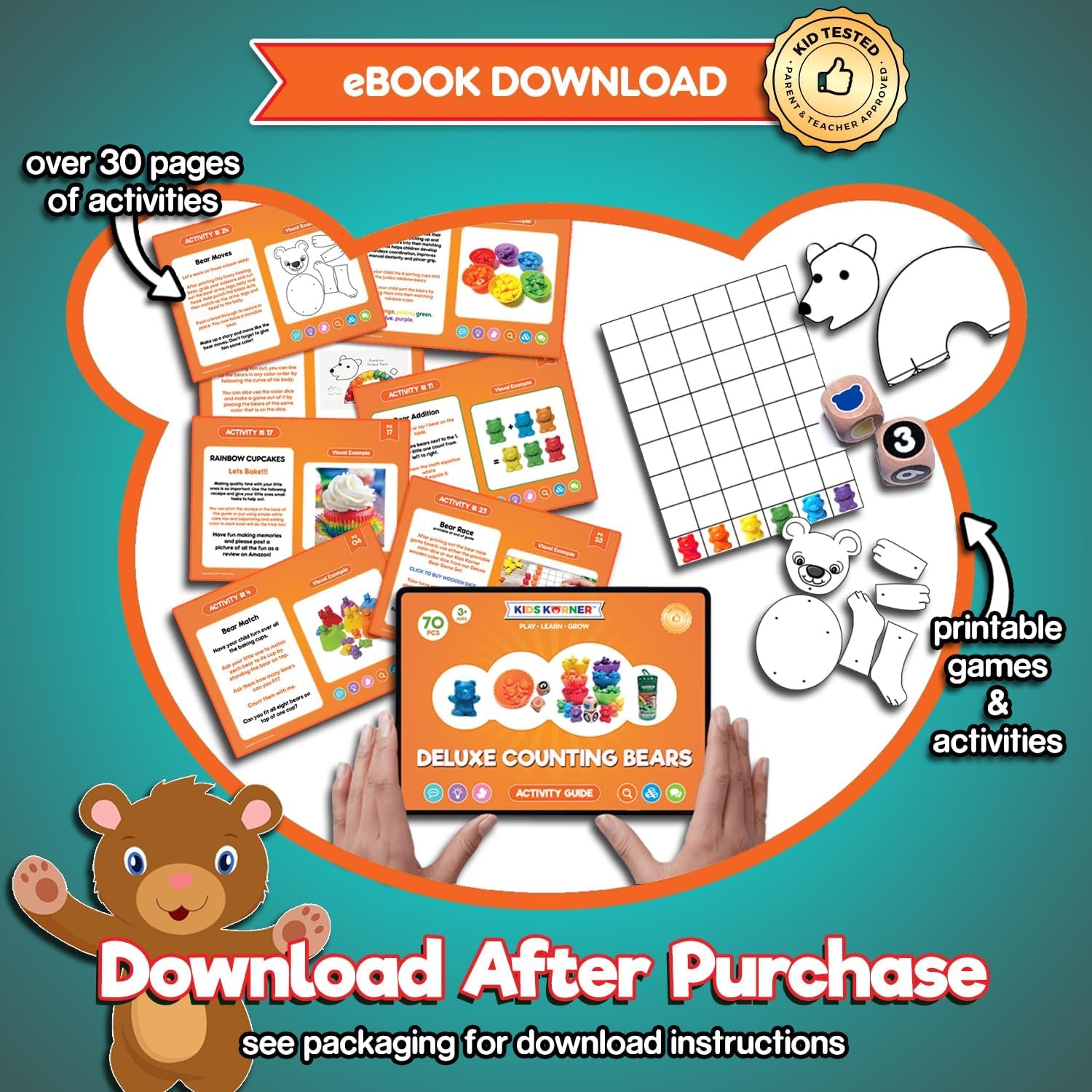 Jumbo Counting Bears Matching Game - Montessori Fine Motor Learning Toys with Stacking Cups, 60 Preschool Math Manipulatives, 2 Toddler Games Dice, Toy Storage & Activities Ebook