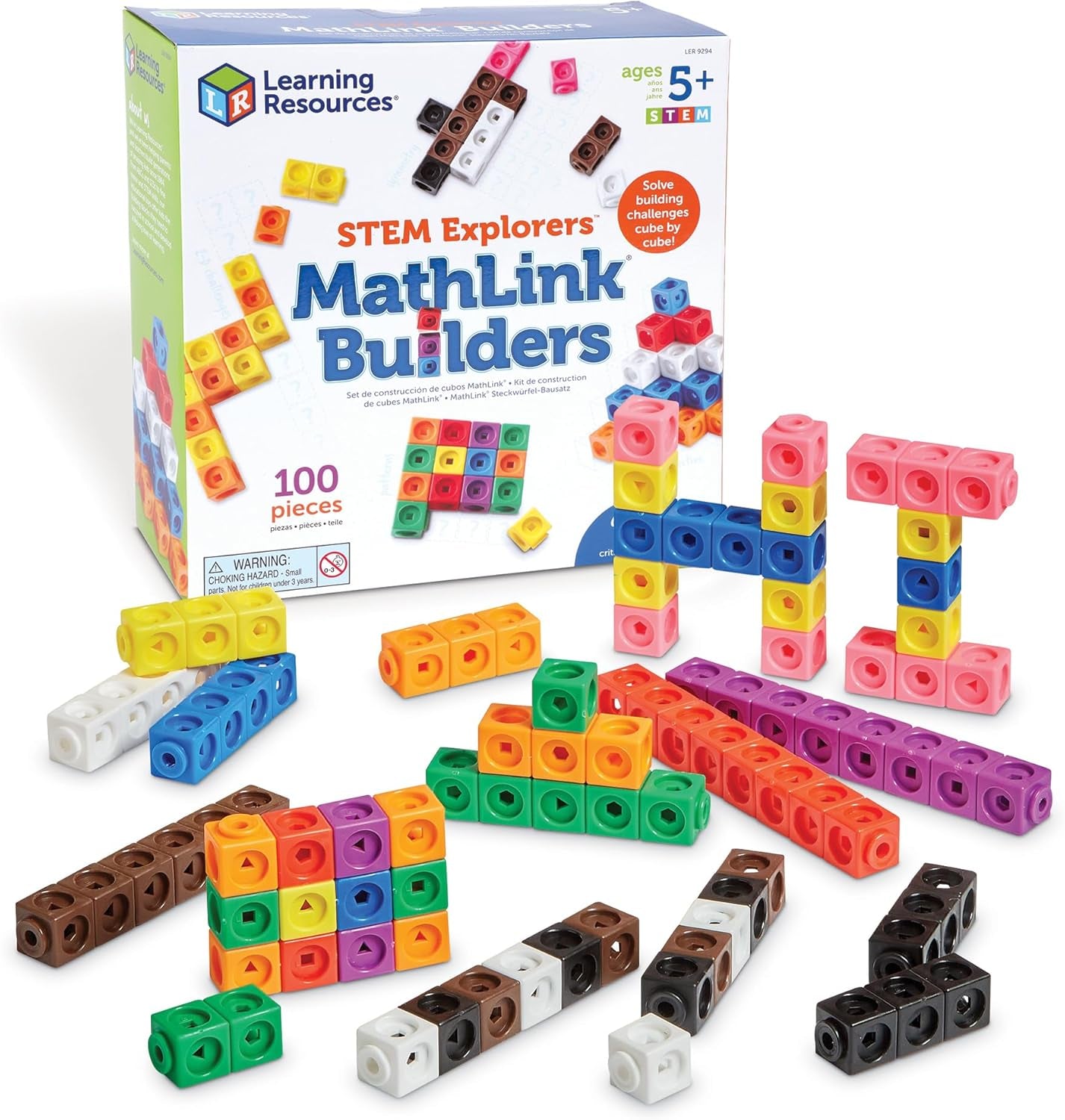 STEM Explorers Mathlink Builders - 100 Pieces, Ages 5+ Kindergarten STEM Activities, Math Activity Set and Games for Kids, Mathlink Cubes Activity Set