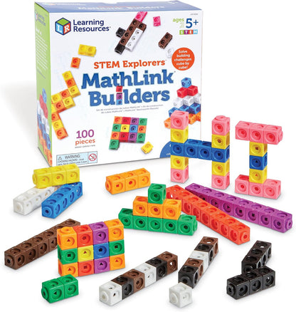 STEM Explorers Mathlink Builders - 100 Pieces, Ages 5+ Kindergarten STEM Activities, Math Activity Set and Games for Kids, Mathlink Cubes Activity Set