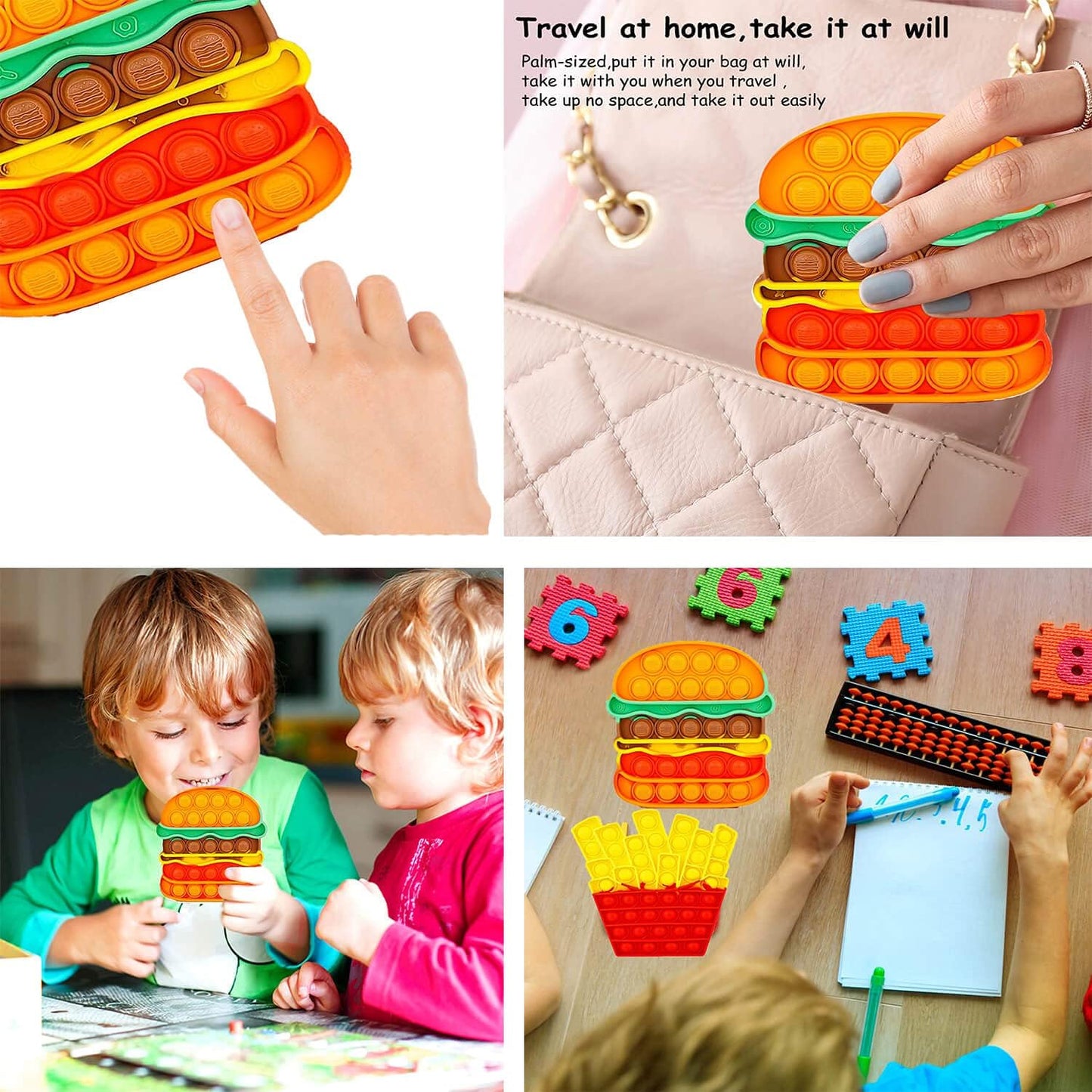 Fidget Toys Pop , Bubble Popping Sensory Fidget Toy for Adults and Children, Push Pop on It Stress Toy for Autism, Sensory Popper Educational Game Toy for Kids（Hamburger & Fries Shapes ）