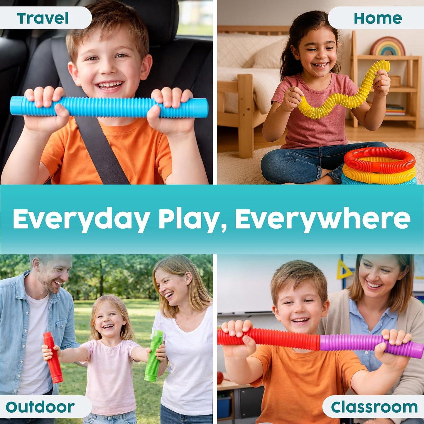 Pop Tubes - Sensory Toys - Fidget Toys - Imaginative Play & Stimulating Creative Learning - Hours of Fun for Kids - Tons of Ways to Play - Non-Mouthable Toy 3+ - 8 Pack Large