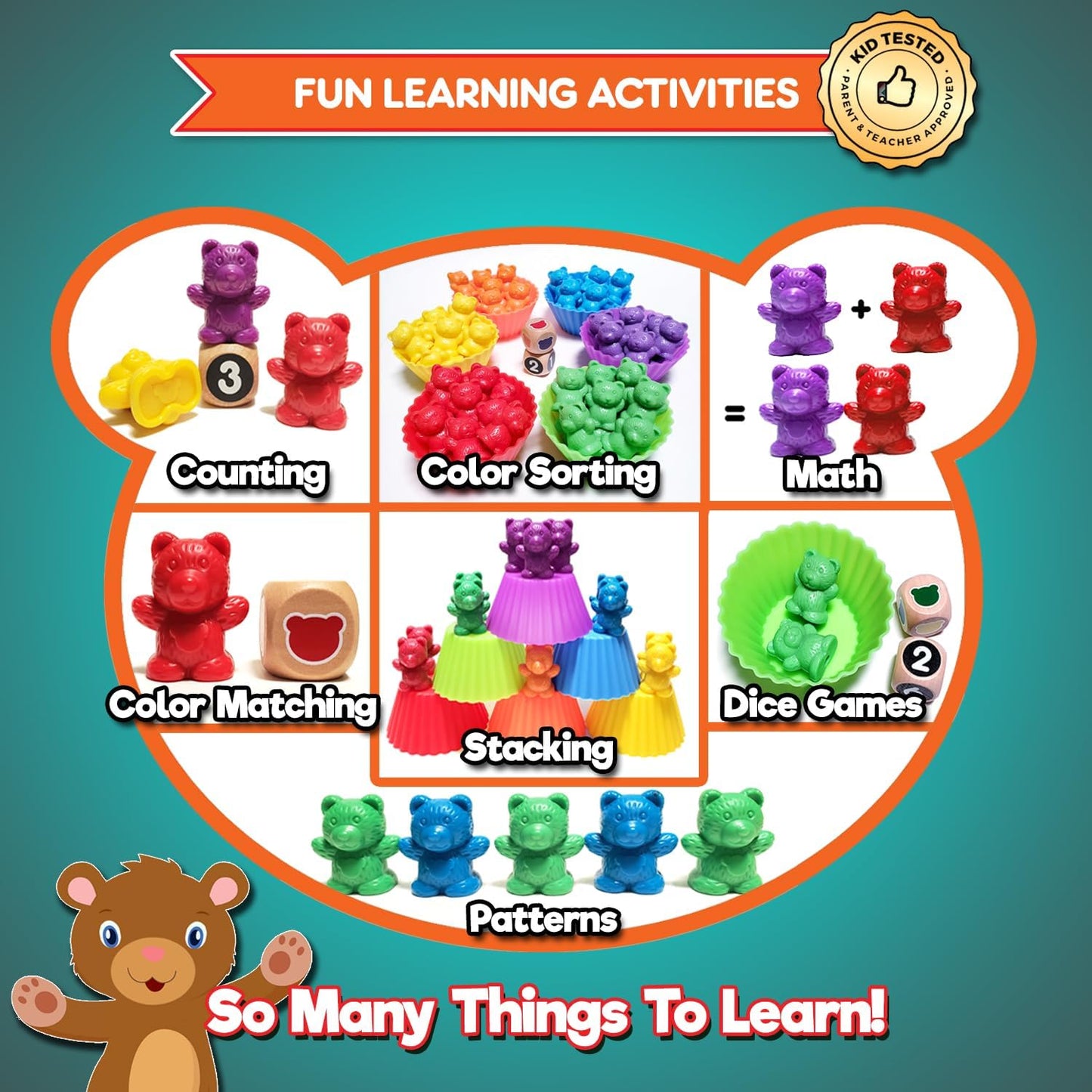 Jumbo Counting Bears Matching Game - Montessori Fine Motor Learning Toys with Stacking Cups, 60 Preschool Math Manipulatives, 2 Toddler Games Dice, Toy Storage & Activities Ebook