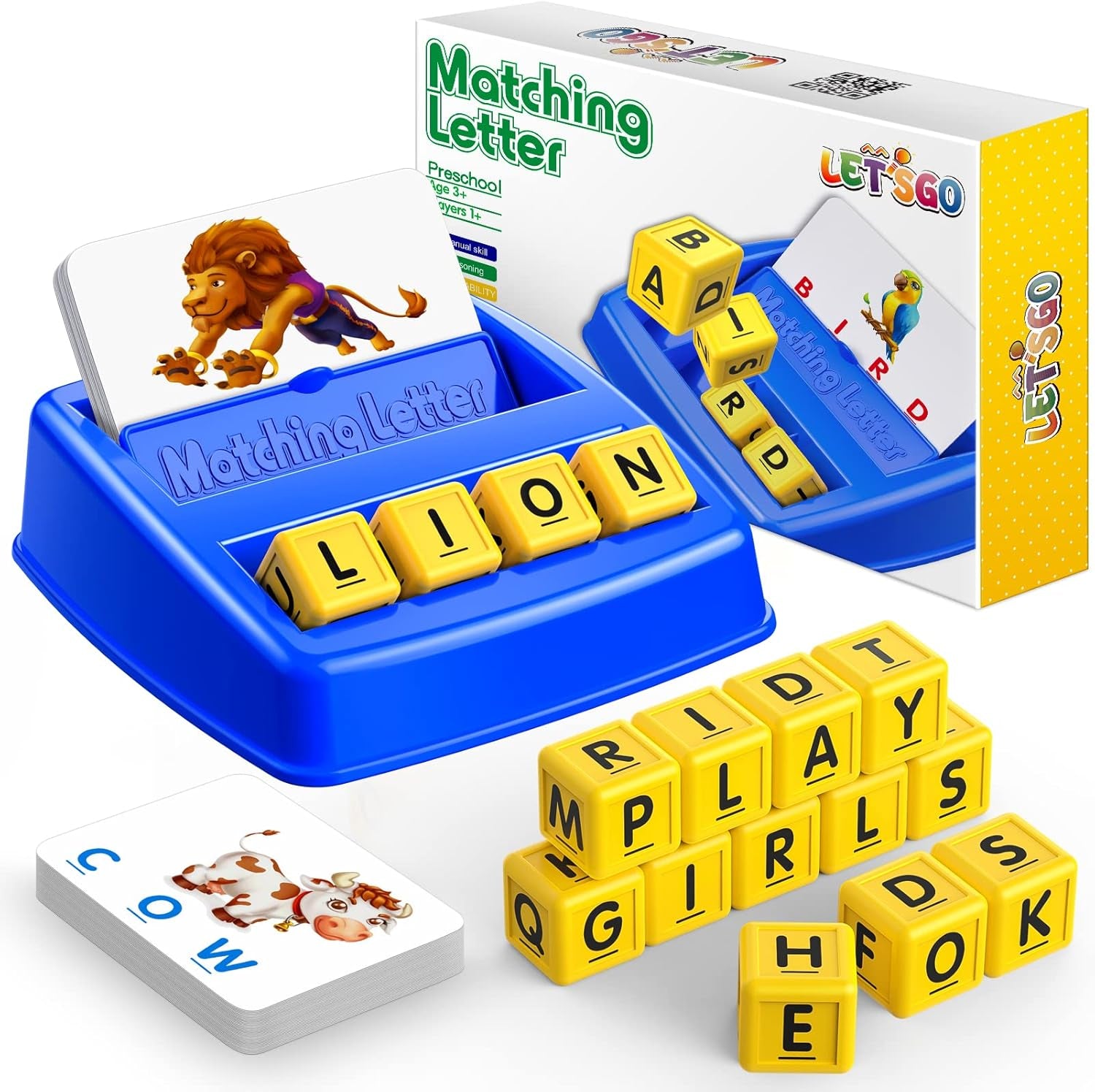 Educational Toys for 3 4 5 Year Old for Toddlers 2-4 Year Matching Letter Games for 3-5 Montessori Toys for Kids Toy for Ages 2-4 4-6 (Blue/Yellow)
