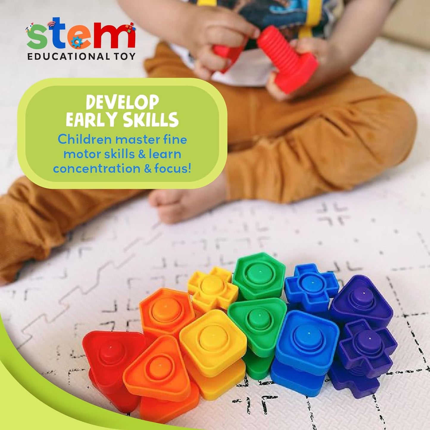 24 Pc Jumbo Nuts and Bolts - STEM Motor Skills & Therapy Activity Set for Kids & Seniors