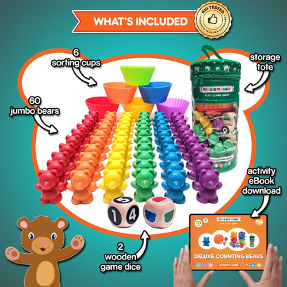 Jumbo Counting Bears Matching Game - Montessori Fine Motor Learning Toys with Stacking Cups, 60 Preschool Math Manipulatives, 2 Toddler Games Dice, Toy Storage & Activities Ebook