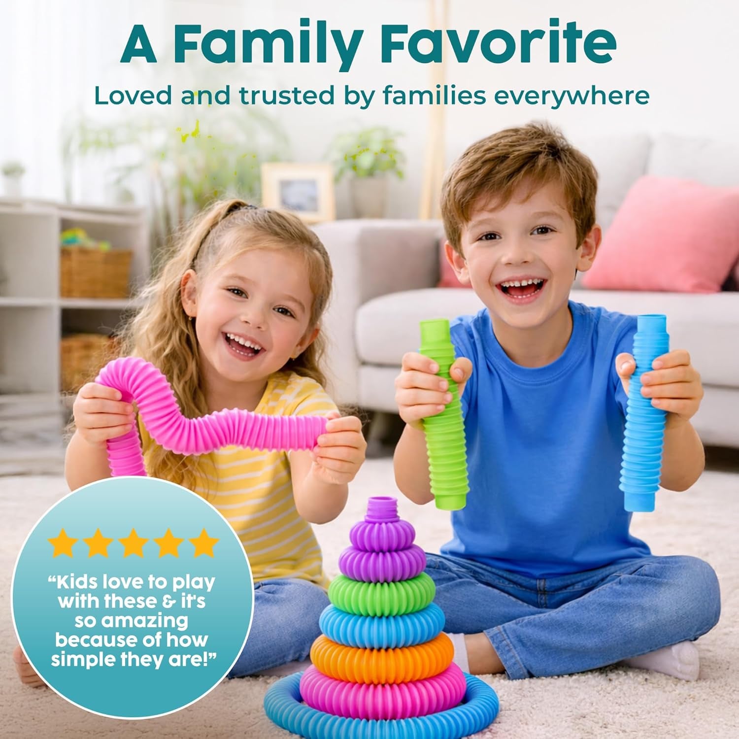 Pop Tubes - Sensory Toys - Fidget Toys - Imaginative Play & Stimulating Creative Learning - Hours of Fun for Kids - Tons of Ways to Play - Non-Mouthable Toy 3+ - 8 Pack Large