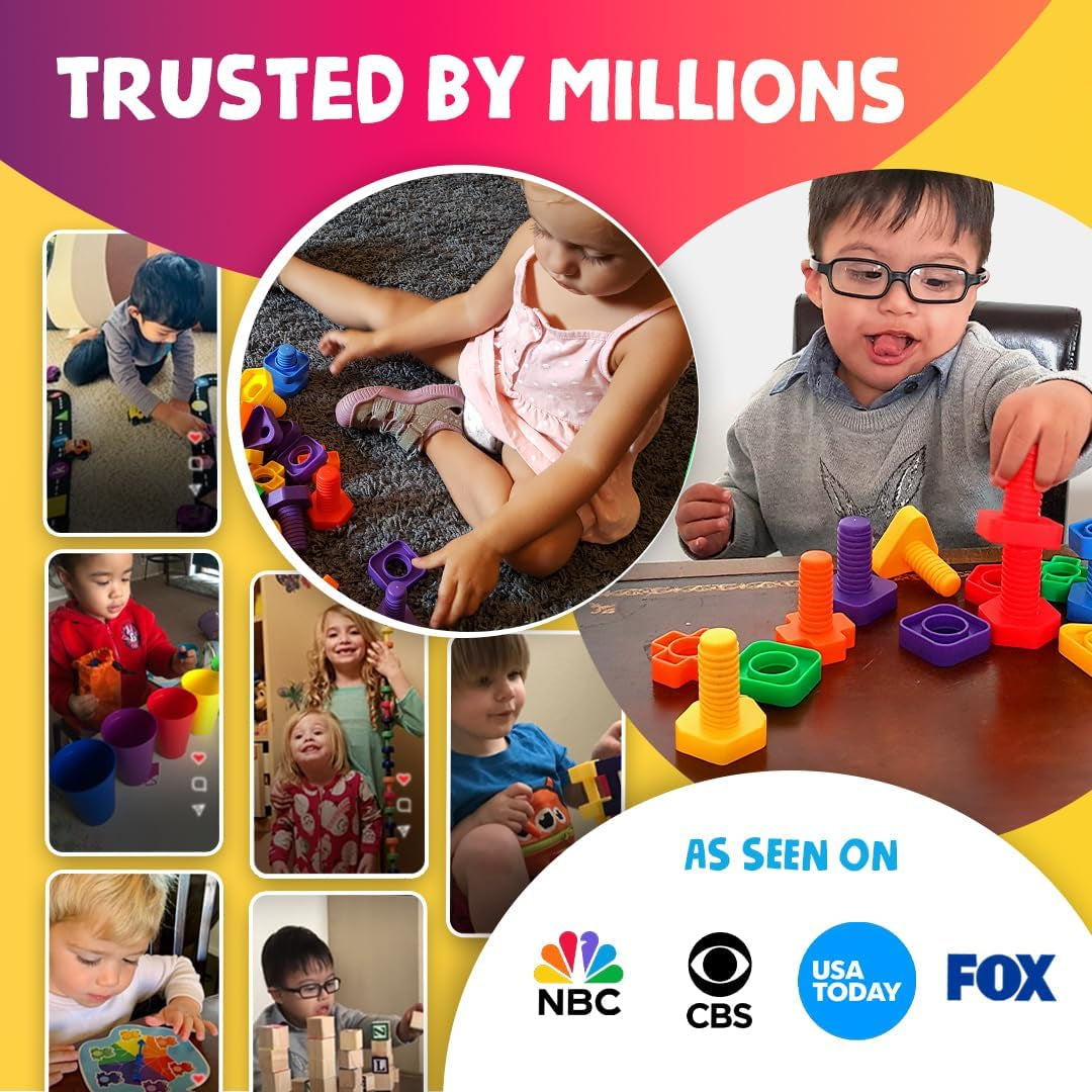 24-Piece Nuts and Bolts - Montessori Motor Skill Set for 18 Month+ Kids with Ebook