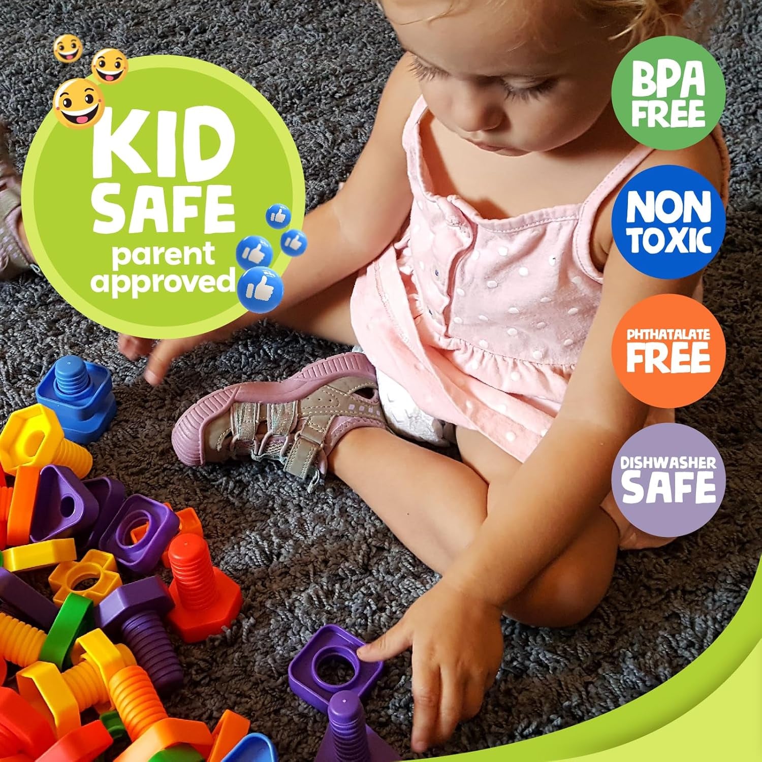 24 Pc Jumbo Nuts and Bolts - STEM Motor Skills & Therapy Activity Set for Kids & Seniors