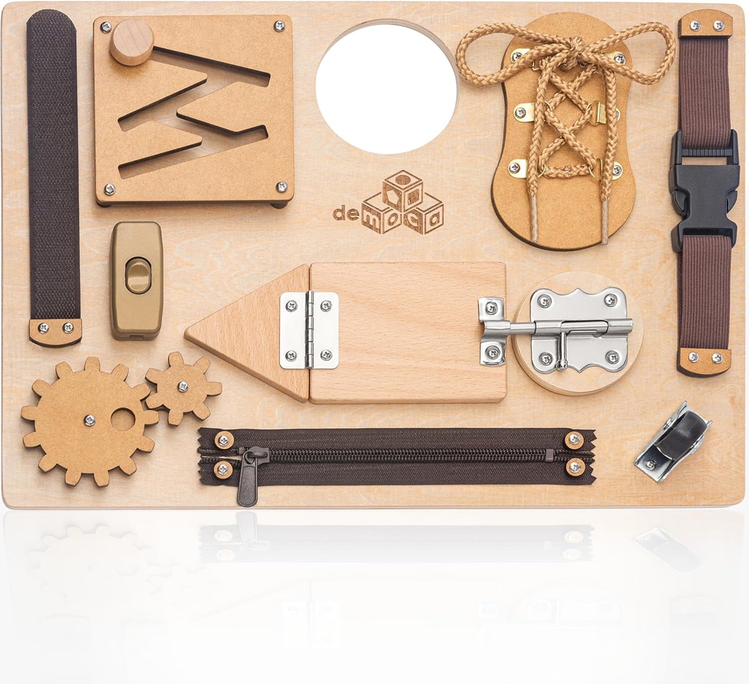 Sensory Busy Board for Toddlers, Premium Wooden Toddler Busy Board for 1 2 3 Year Old with 10 Educational Activities for Fine Motor Skills, Fidget Activity Toy for Travel