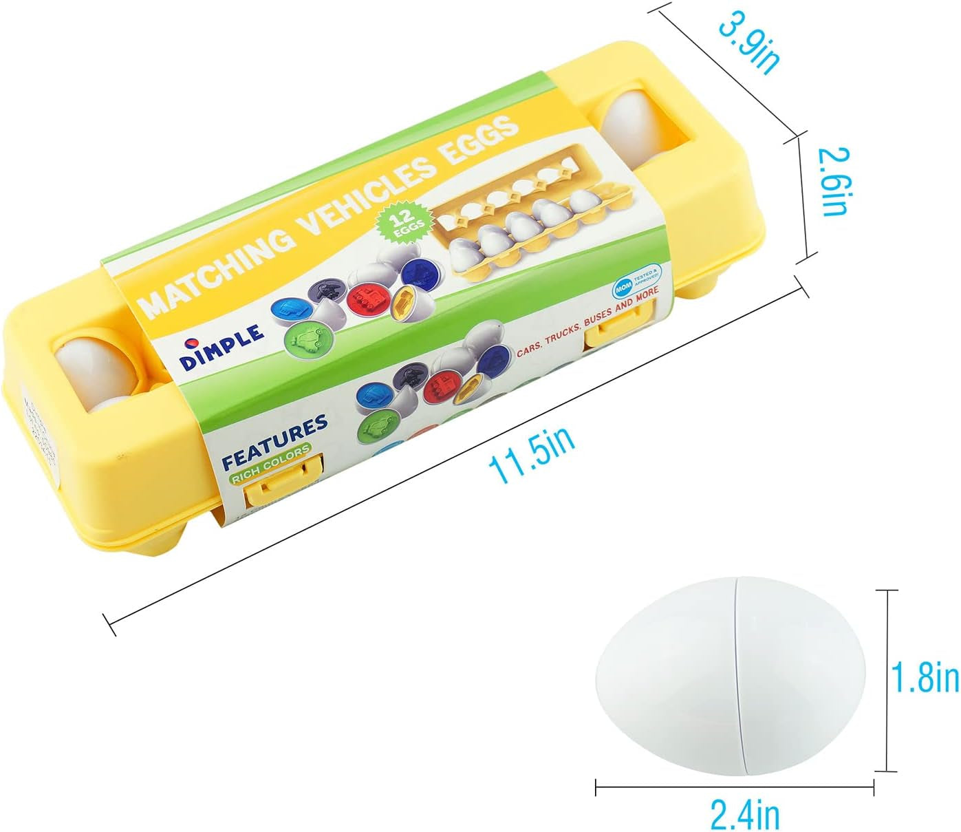 12 PCS Vehicle Car Egg Matching Toy with Holder – STEM Easter Eggs, Educational Shape & Color Puzzle, Plastic Easter Eggs, Easter Basket Stuffers, Easter Gifts for Kids & Toddlers