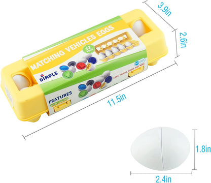 12 PCS Vehicle Car Egg Matching Toy with Holder – STEM Easter Eggs, Educational Shape & Color Puzzle, Plastic Easter Eggs, Easter Basket Stuffers, Easter Gifts for Kids & Toddlers