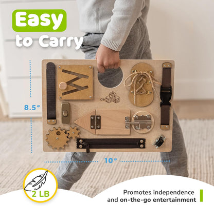 Sensory Busy Board for Toddlers, Premium Wooden Toddler Busy Board for 1 2 3 Year Old with 10 Educational Activities for Fine Motor Skills, Fidget Activity Toy for Travel