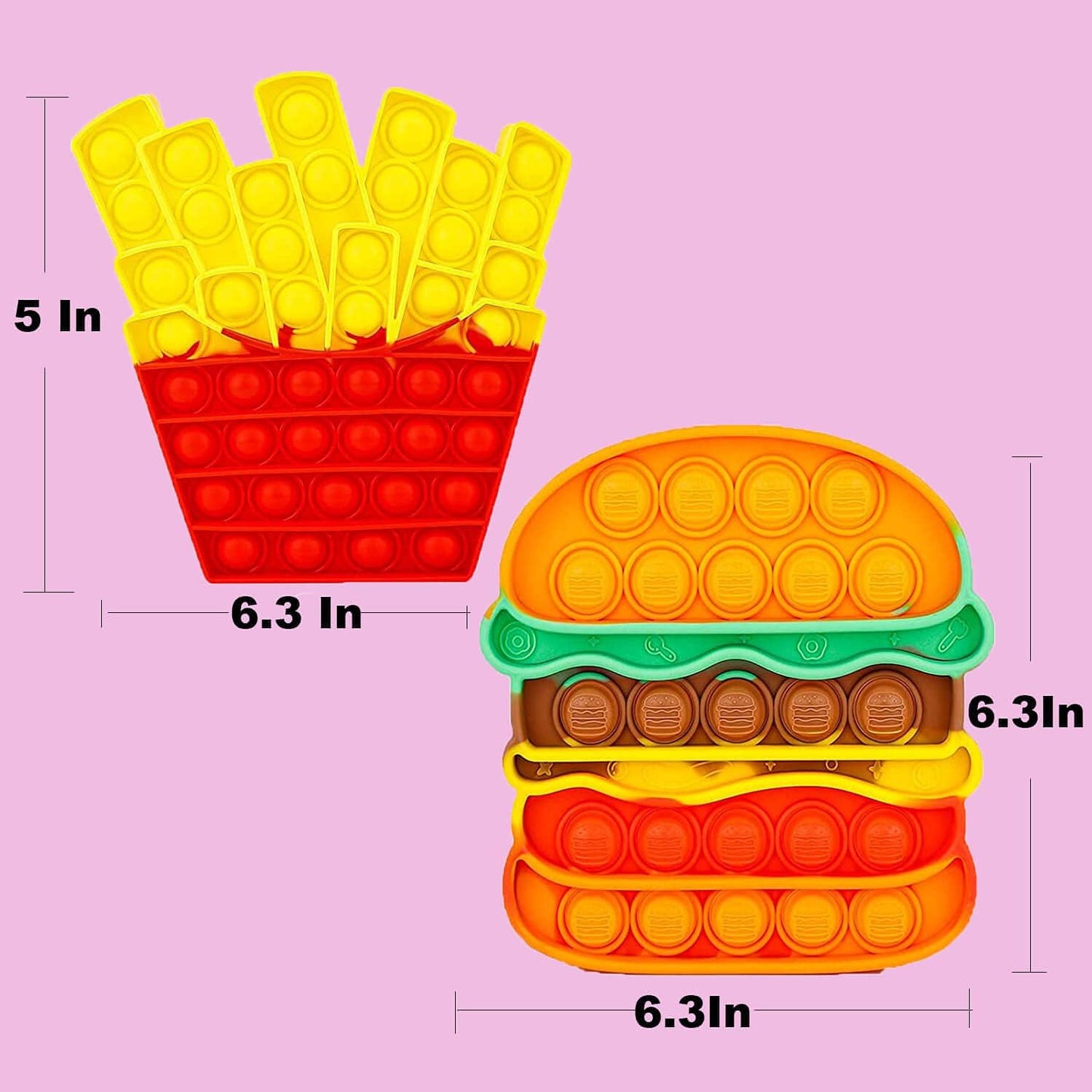 Fidget Toys Pop , Bubble Popping Sensory Fidget Toy for Adults and Children, Push Pop on It Stress Toy for Autism, Sensory Popper Educational Game Toy for Kids（Hamburger & Fries Shapes ）